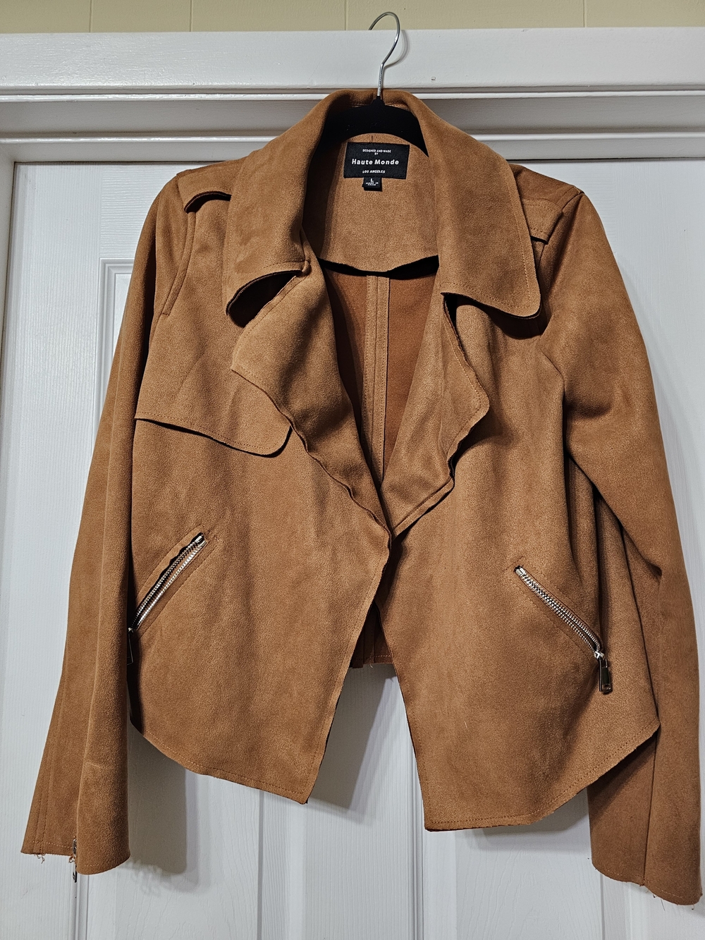 Haute Monde Suede-Look Camel Brown Moto Jacket